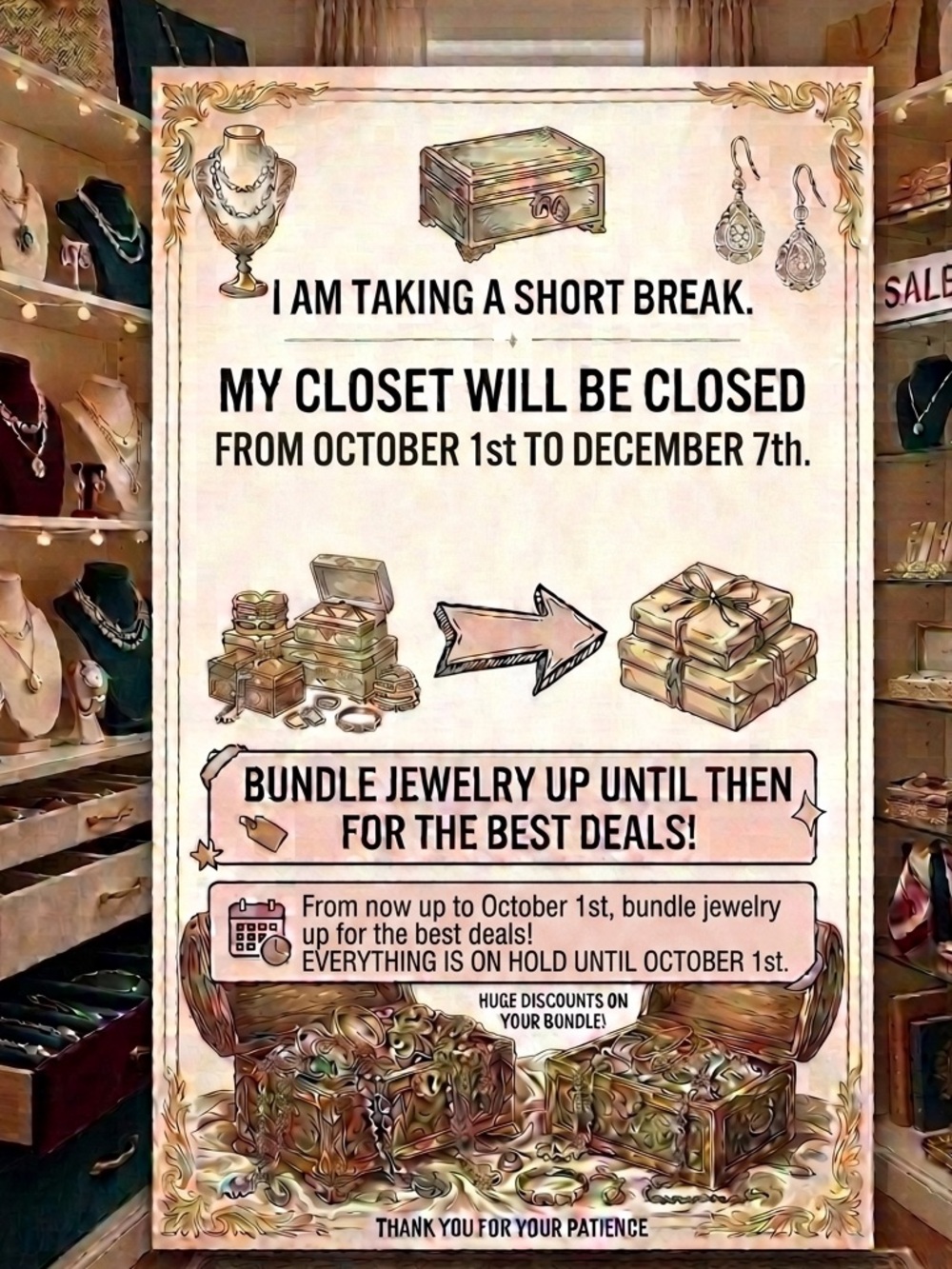 Closet Closed Notice Poster - Jewelry Sale Announcement